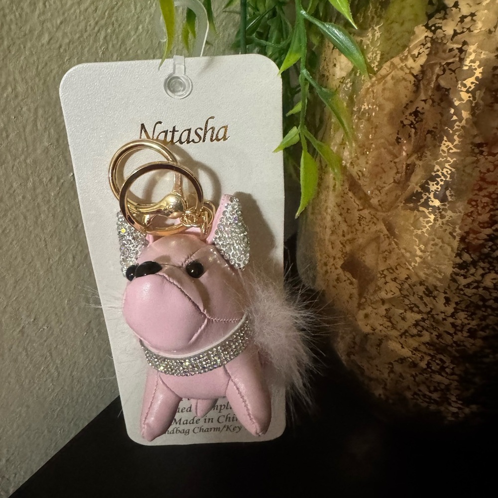 Natasha Couture Pink Puppy Bag Charm with Sparkle Collar
